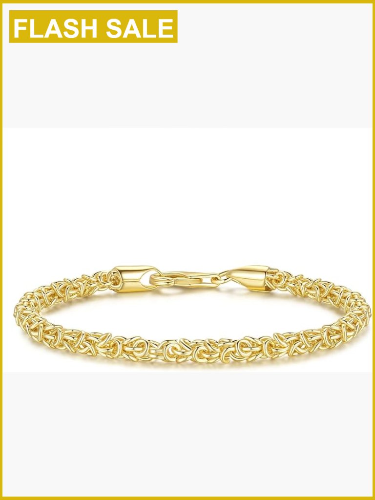 14k Gold Byzantine Link Chain Charm Bracelet Unisex Lobster Clasp 5 Sizes